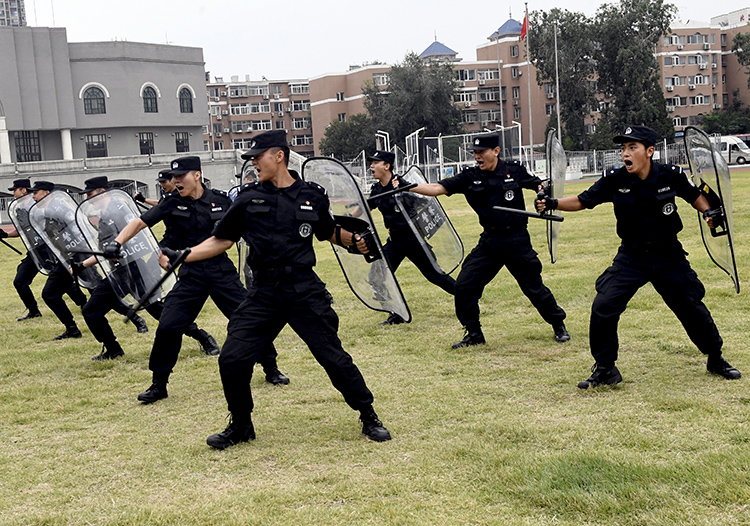 特警演练"多人警棍盾牌术.