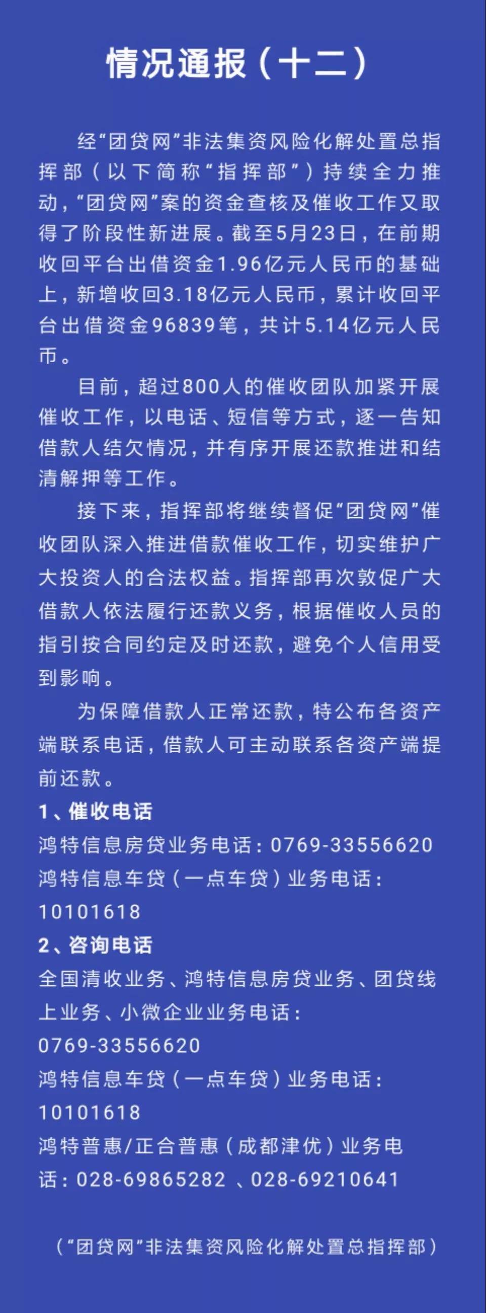 东莞警方已累计收回团贷网平台出借资金514亿