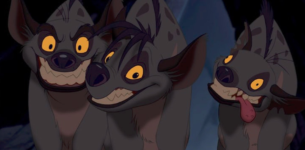 在《狮子王》中,三只斑鬣狗成为了吃货反派搞笑联盟.