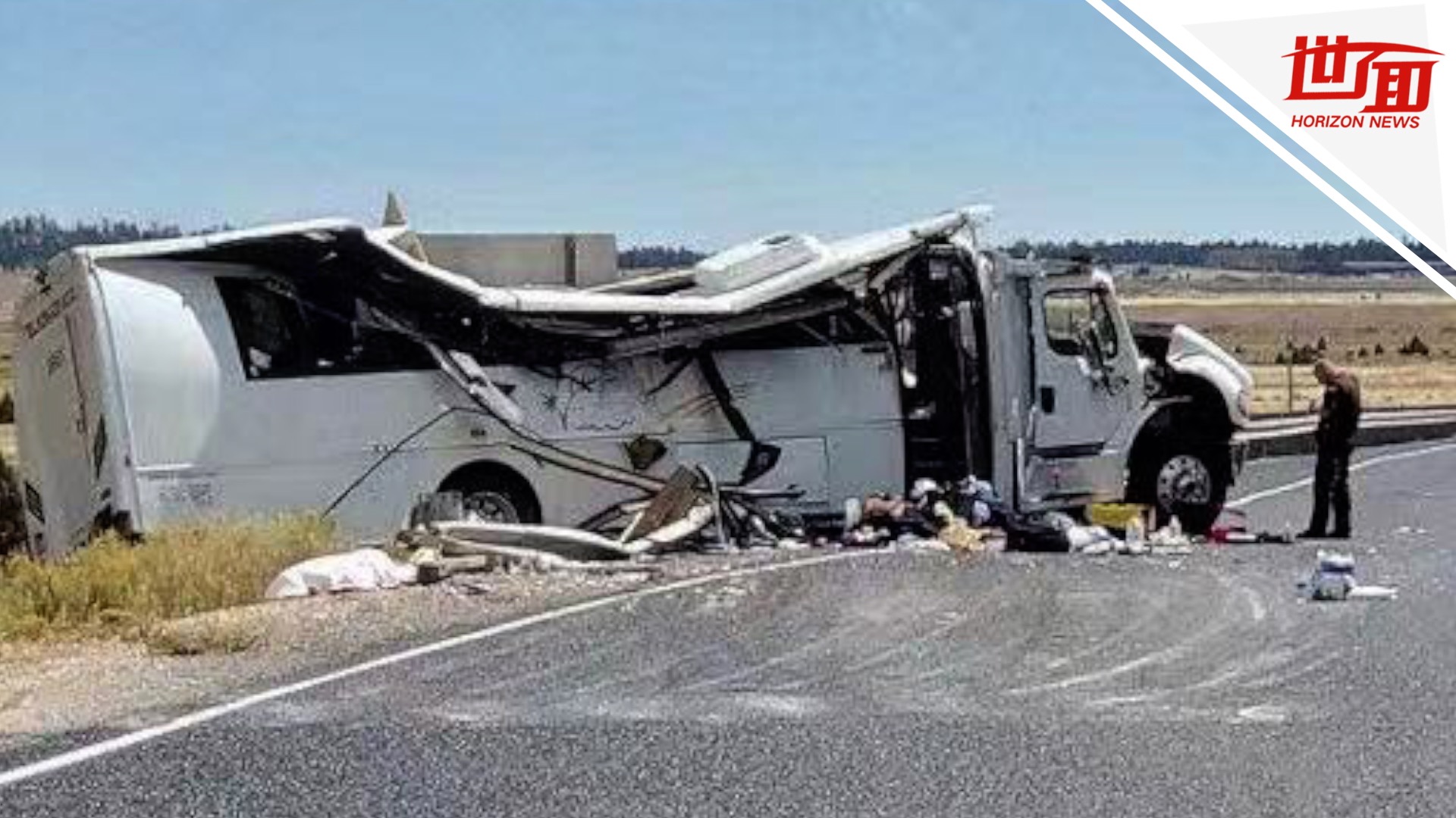 日本卡车撞大巴事故致5死，大巴车头裂成两半，卡车摔出一车猪_凤凰网视频_凤凰网
