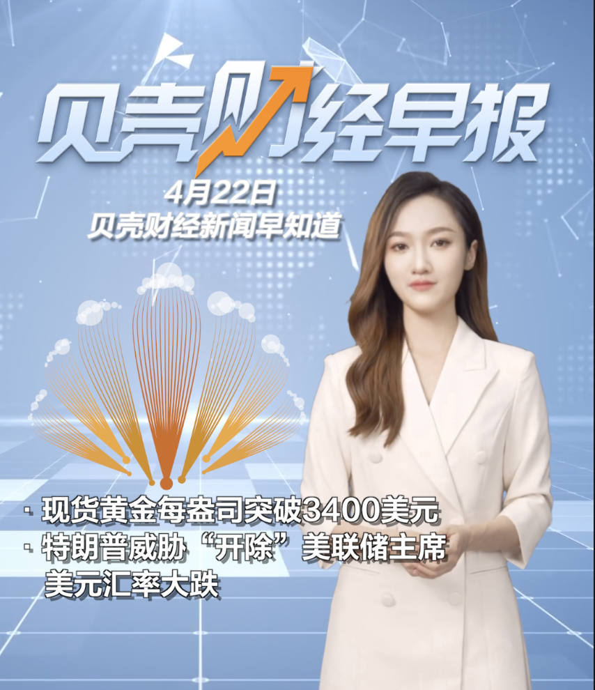 贝壳财经早报｜现货黄金每盎司突破3400美元