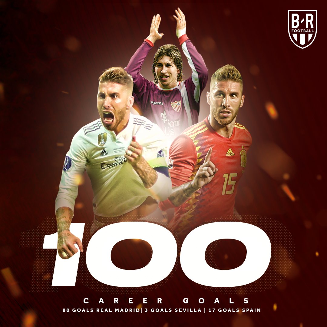 拉莫斯职业生涯打进100球。网络截图