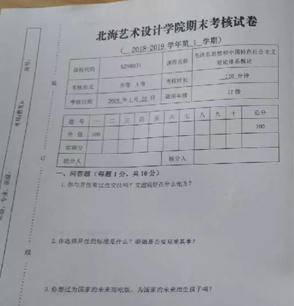 网曝试题截图。