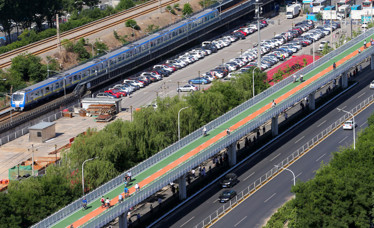 空中俯瞰北京首条自行车专用路组图