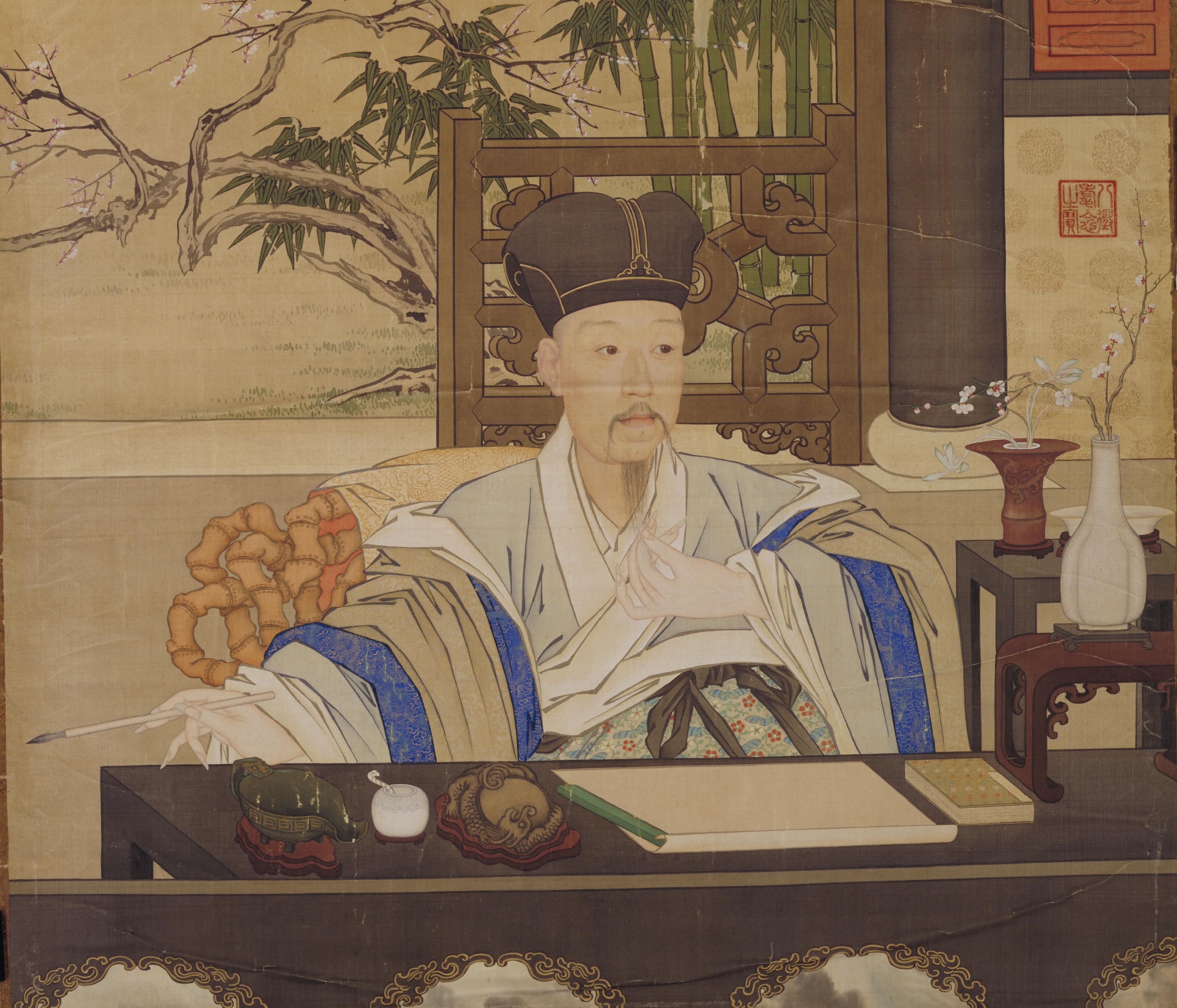 《乾隆帝写字像》轴,北京故宫博物院藏