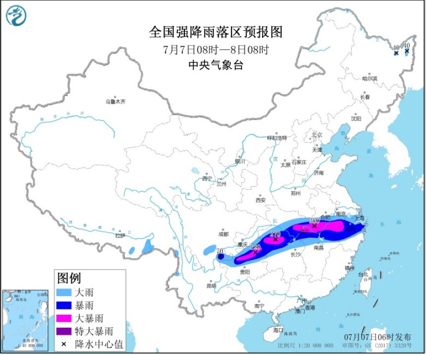 中央气象台发布暴雨黄色预警：湖北湖南等地有特大暴雨