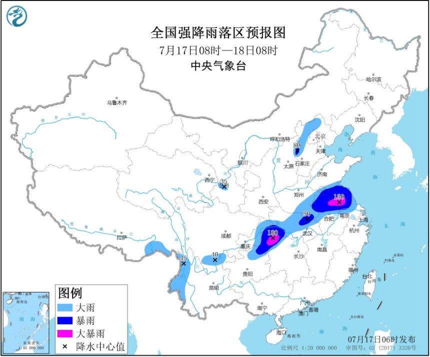 暴雨黄色预警 江苏安徽湖北湖南局地有大暴雨