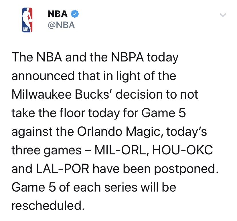 突发！雄鹿等球队罢赛，NBA推迟3场季后赛