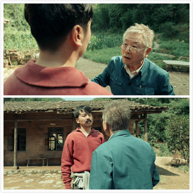 《最后一课》中范伟与雷佳音幽默对话的剧照.