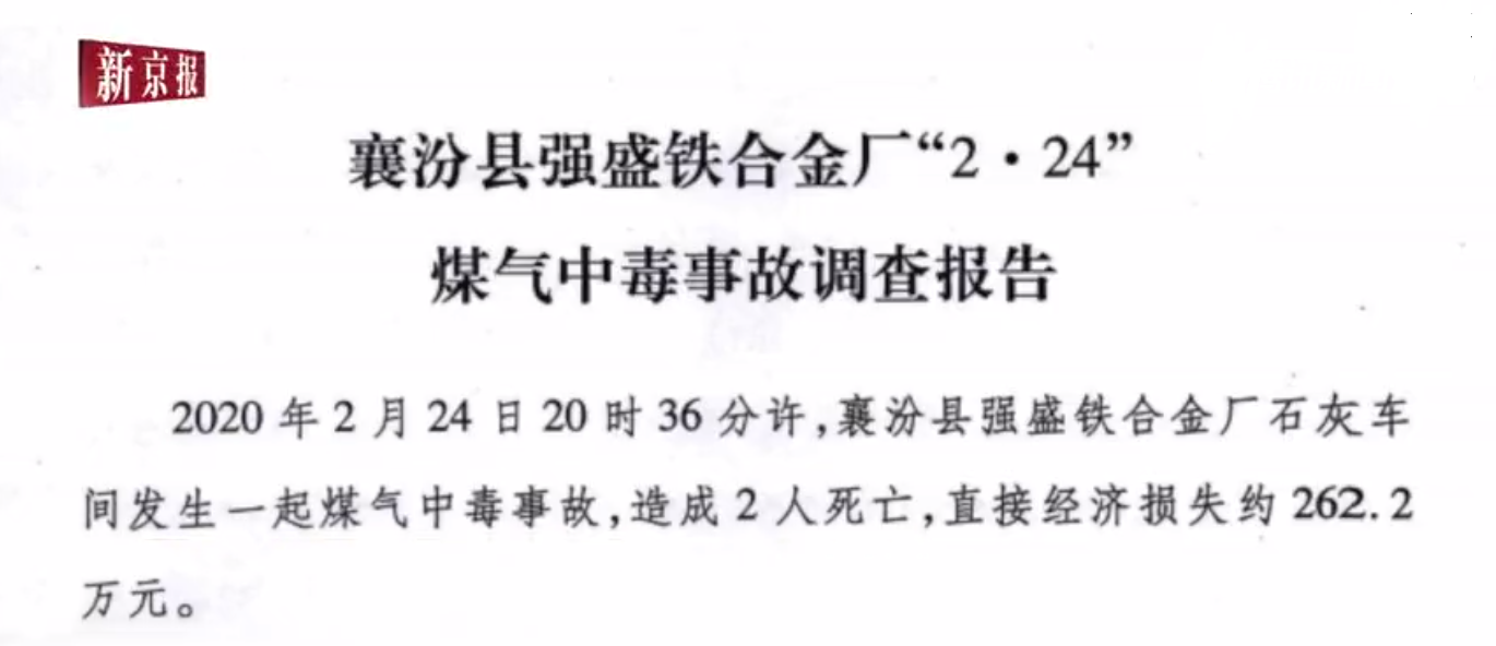 山西襄汾一企业热风炉事故烫伤2人，此前煤气中毒事故致2人死亡
