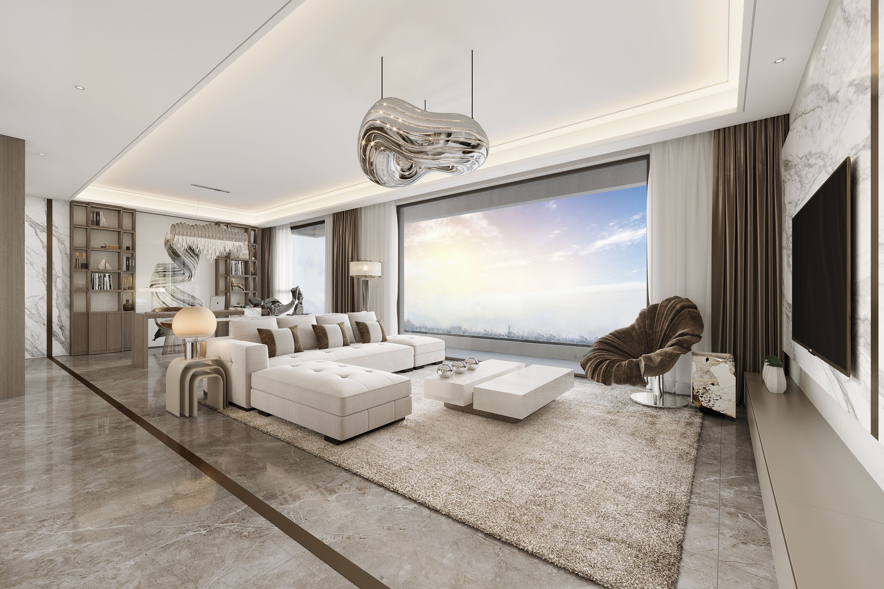 (示意图)值得关注的是,天阅山河的大横厅设计也是让人眼前一亮,空间