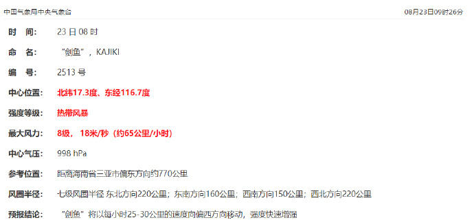 今年第13號臺風(fēng)“劍魚(yú)”生成 — 新京報