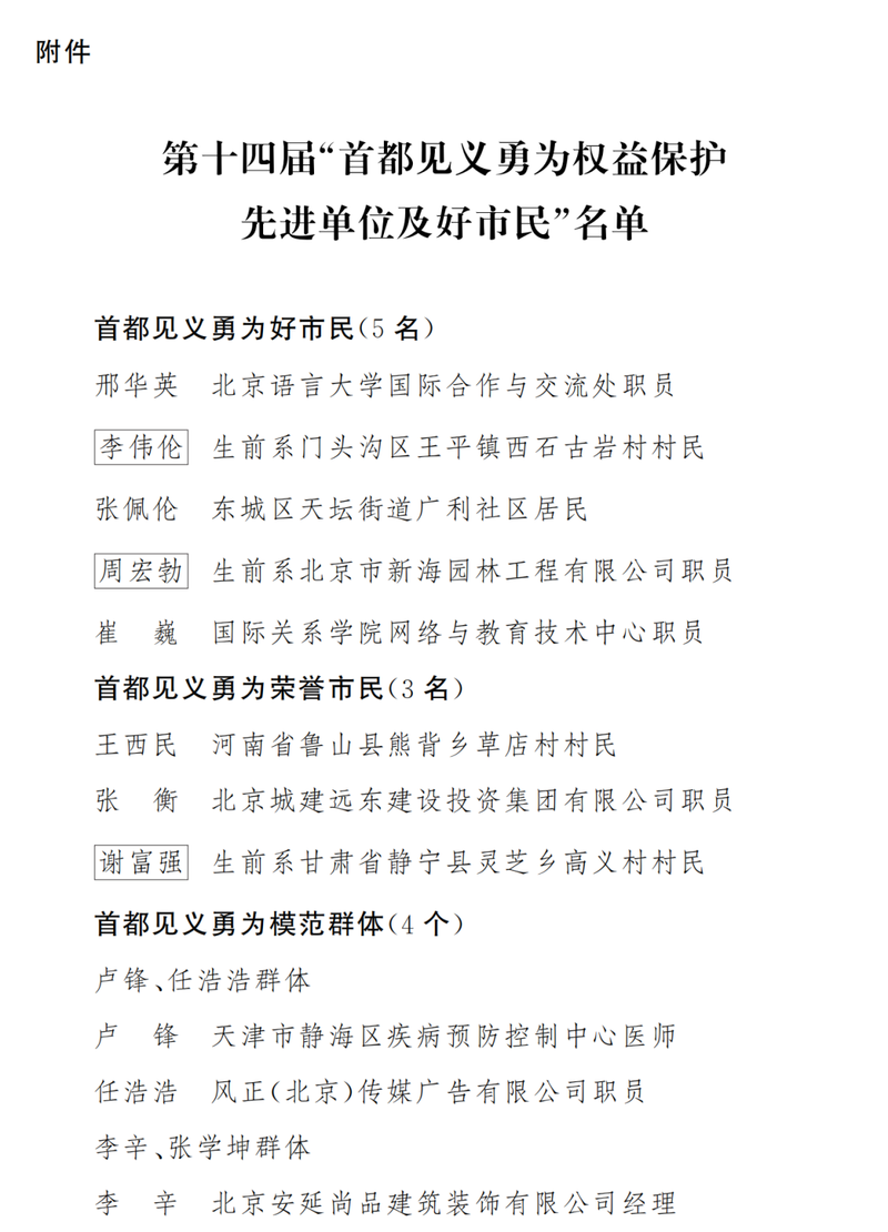 第十四届“首都见义勇为权益保护先进单位及好市民”名单揭晓 — 新京报