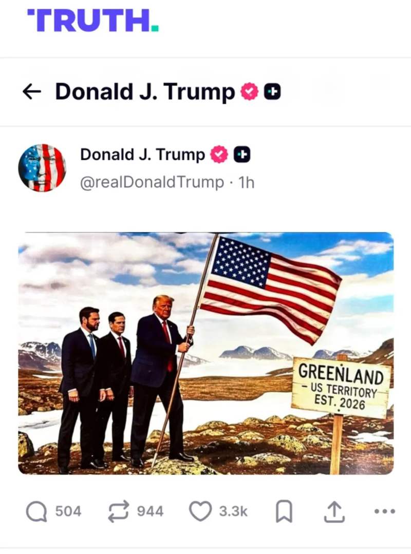 特朗普发布登上格陵兰岛图片 — 新京报