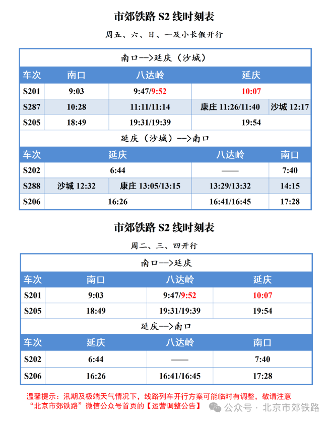 4月21日起，北京市郊铁路S2线列车开行时点调整 — 新京报